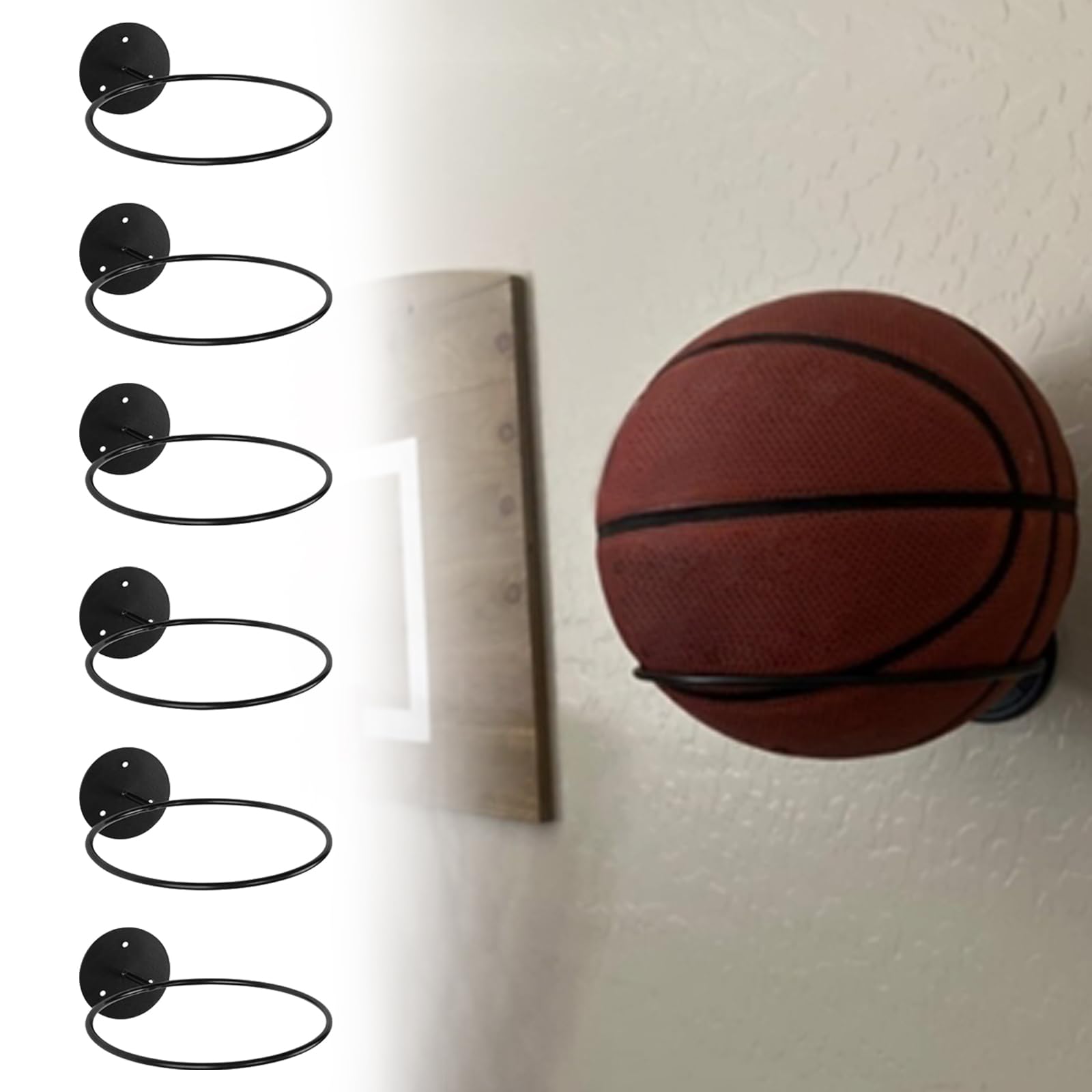 Paquete de 6 soportes de pared para pelotas de baloncesto, pelotas de fútbol y equipo deportivo, solución de almacenamiento que ahorra espacio para equipo de nizing