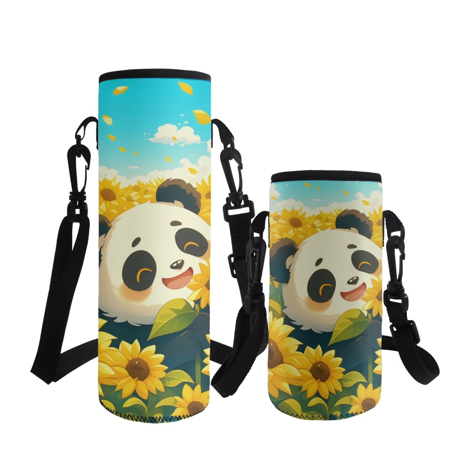ASQVTIFE Animal Panda Water Bottle Holder with Strap Kids Insulated Cute Panda Water Bottle Carrier with Strap Animal Designs Neoprene for Toddler Kindergarten Elementary Outdoor Camping Travel S — image 1