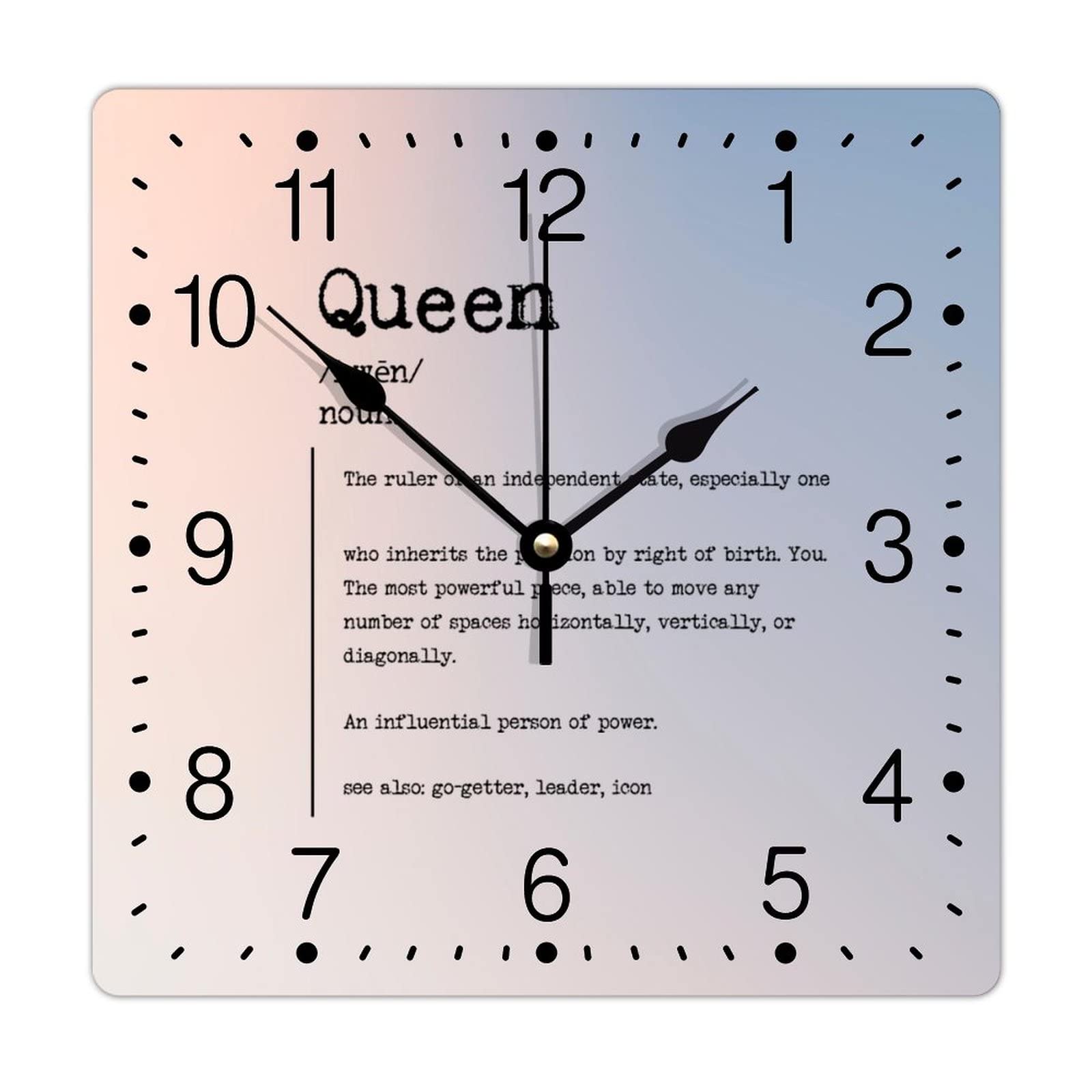 Horloge murale en PVC carrée de 30,5 cm silencieuse avec définition de dictionnaire