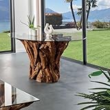 Table ronde morceaux racine teck et verre 130cm Casita DATA52 - L 130 x l 130 x H 78 cm