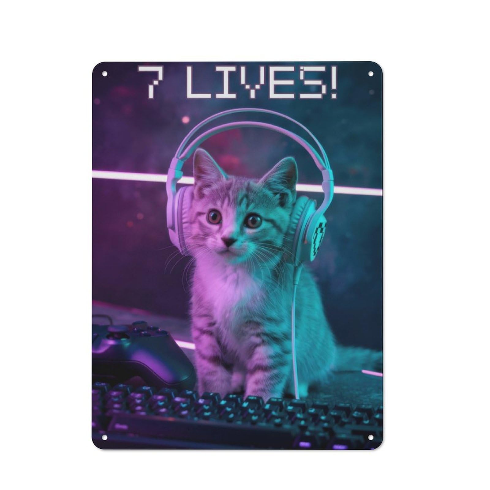 Cat Gaming Metal Wall Plaque 40x30cm, Vintage Nostalgic Wall Art for Bedroom, Office, Home Bar Or Dining Room
