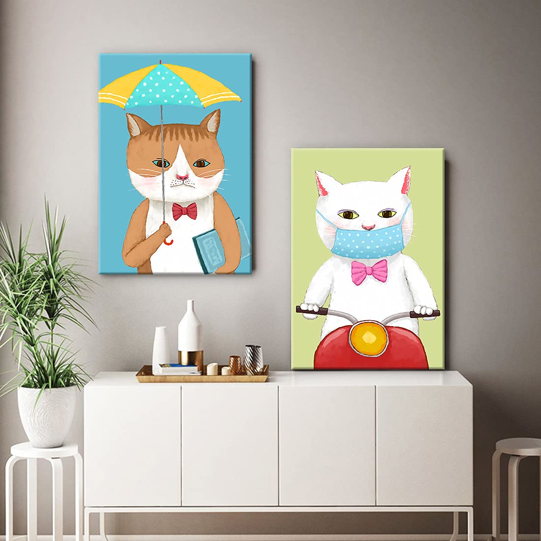 Amazon｜面白い猫の壁画 和風絵画 着物姿の猫 アートパネル猫の