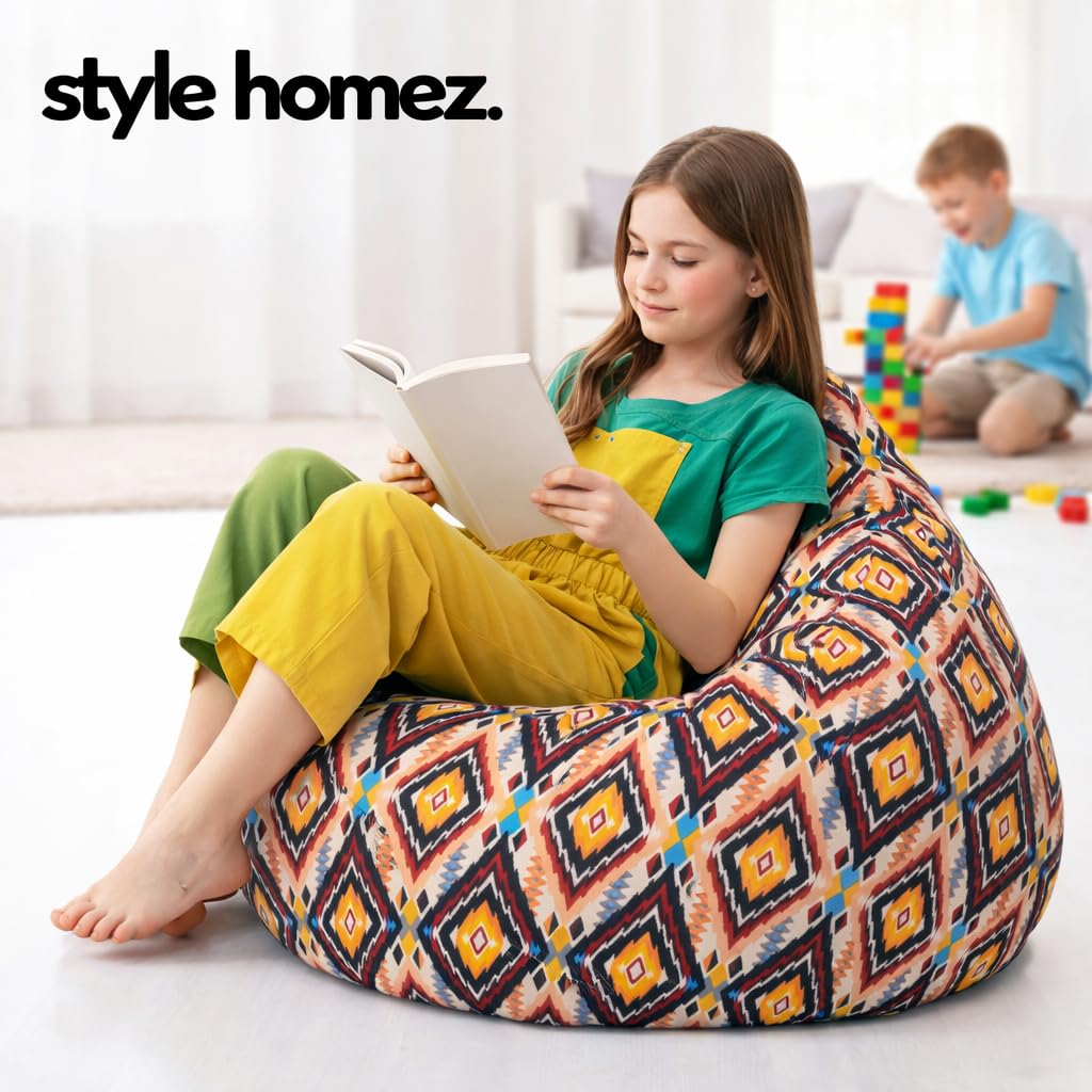 Style Homez Classic Cotton Canvas Geometric Printed Bean Bag XL Size Cover Only 2