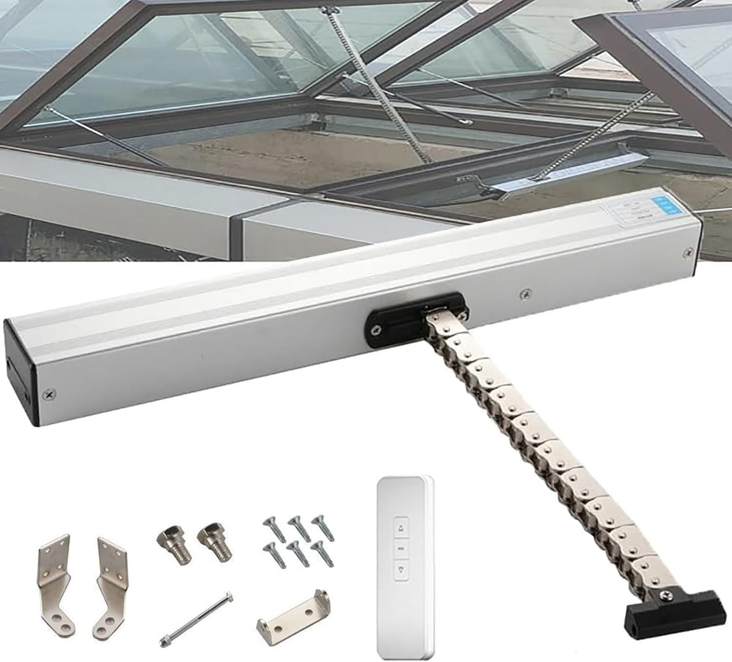 Electric Window Opener, Chain Actuator with Remote Control and Rain Sensor, Silent Double-Layer Design, Pair for Skylights and Roof Vents(600mm)
