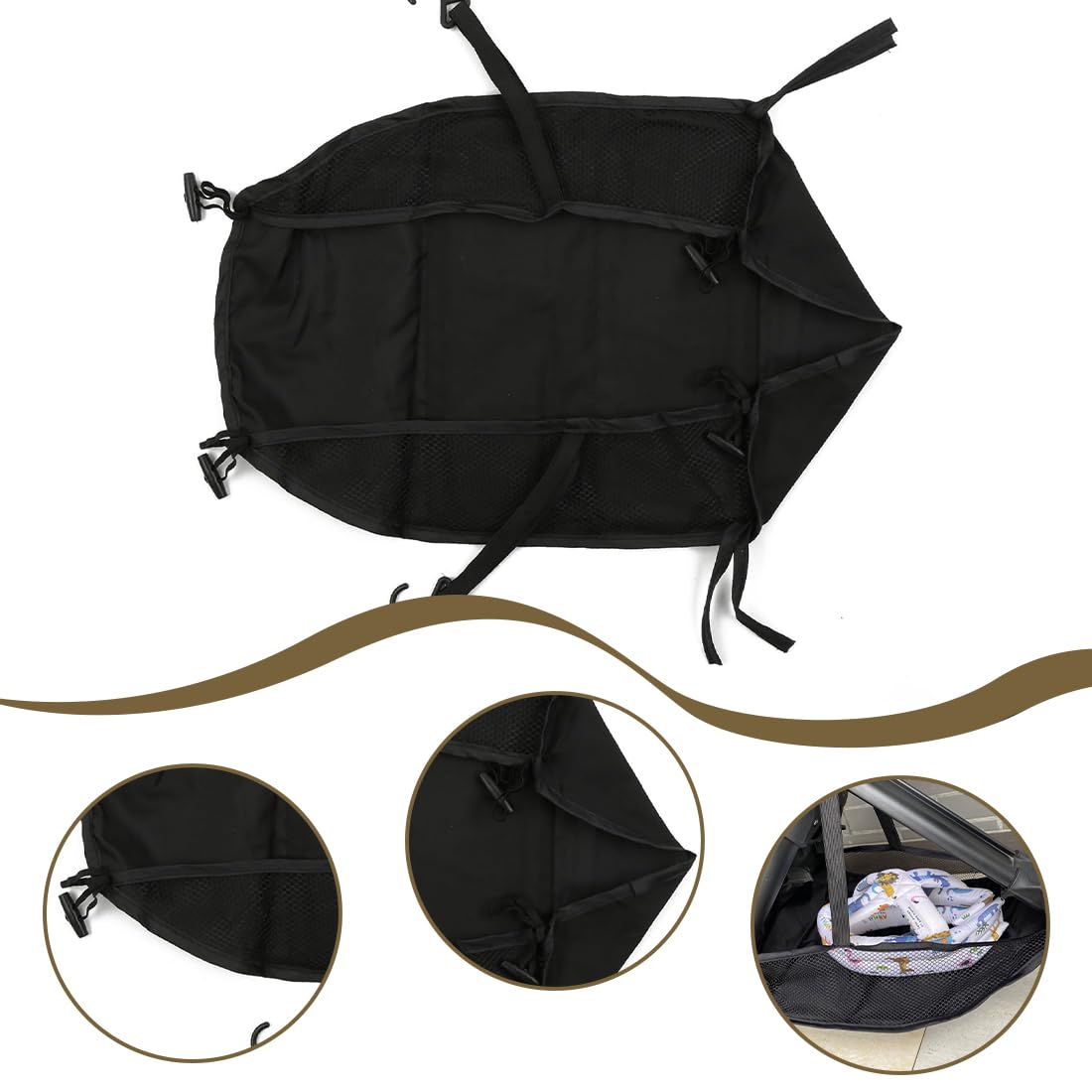 Cestino per passeggino, Resistente alla Polvere, per Passeggino, Fondo da Appendere al Fondo del Passeggino, borsa portaoggetti universale per riporre i prodotti del bambino, Nero