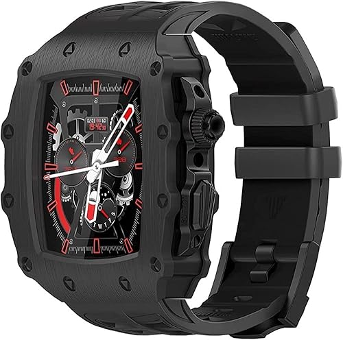 OTGKF Stainless Steel Modification Kit Case With Rubber Watch StrapFor Apple Watch Series 8 7 45mm And Correa Metal Bezel Fluorine Rubber BandFor