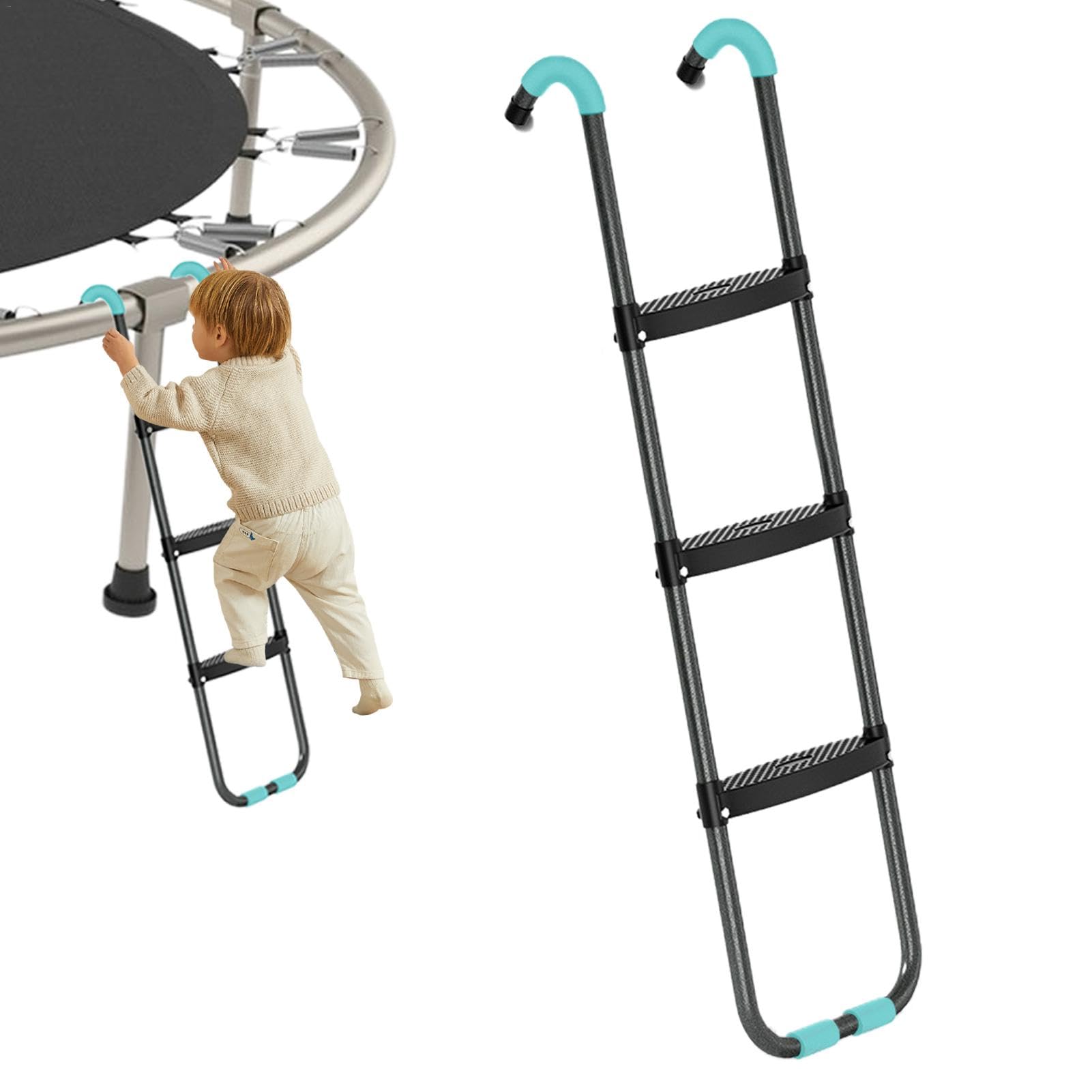 Scalatore per trampolino, 2 gradini / 3 gradini larghi con gradini | orizzontali larghi, facile da installare, per bambini, adulti, 96 x 33 cm