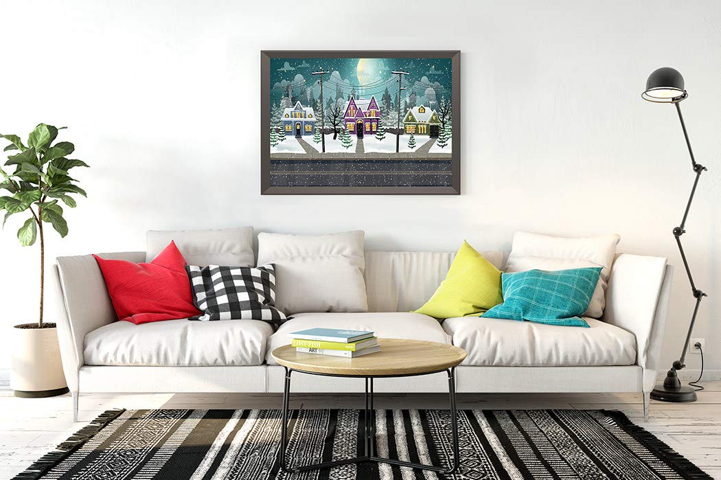 DIY 5D Diamond Painting Kit Winter City Christmas House Full Moon Snow Tree 16