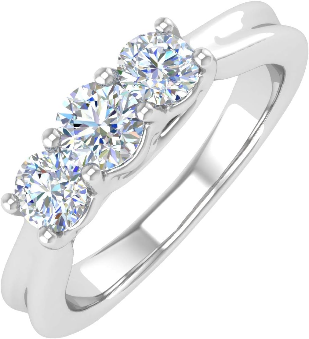FINEROCK 14K Gold 3-Stone Diamond Engagement Ring Band (0.76 Carat)