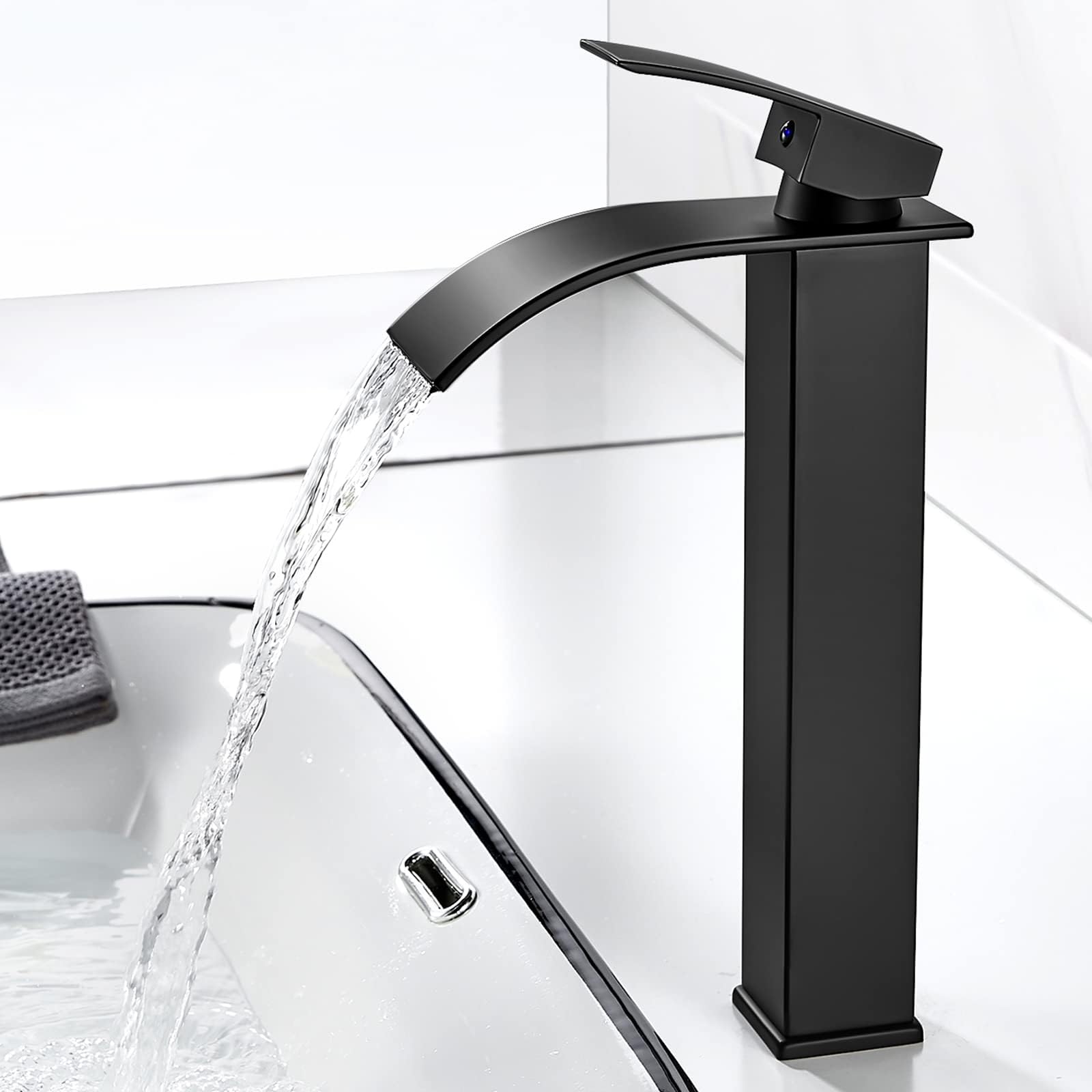 Robinet De Lavabo Salle De Bain Noir CLAUDIO - Avec Bonde Pop-up Incluse - Design Moderne Et élégant - Tuyaux Flexibles 400 Mm