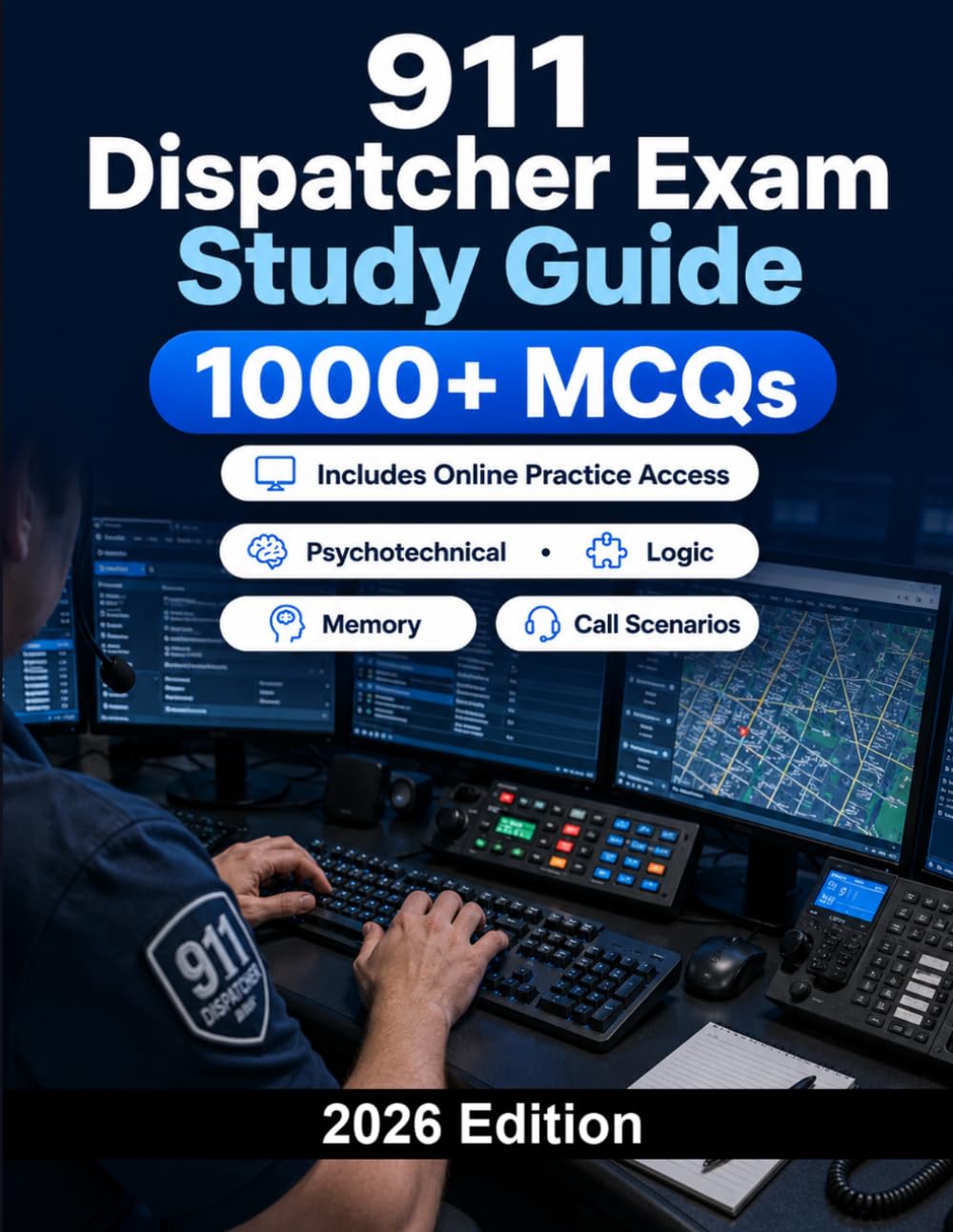 911 Dispatcher Exam Study Guide: 1000 MCQ practice questions for emergency dispatcher exams with multitasking, memory, typing, decision making and call scenarios