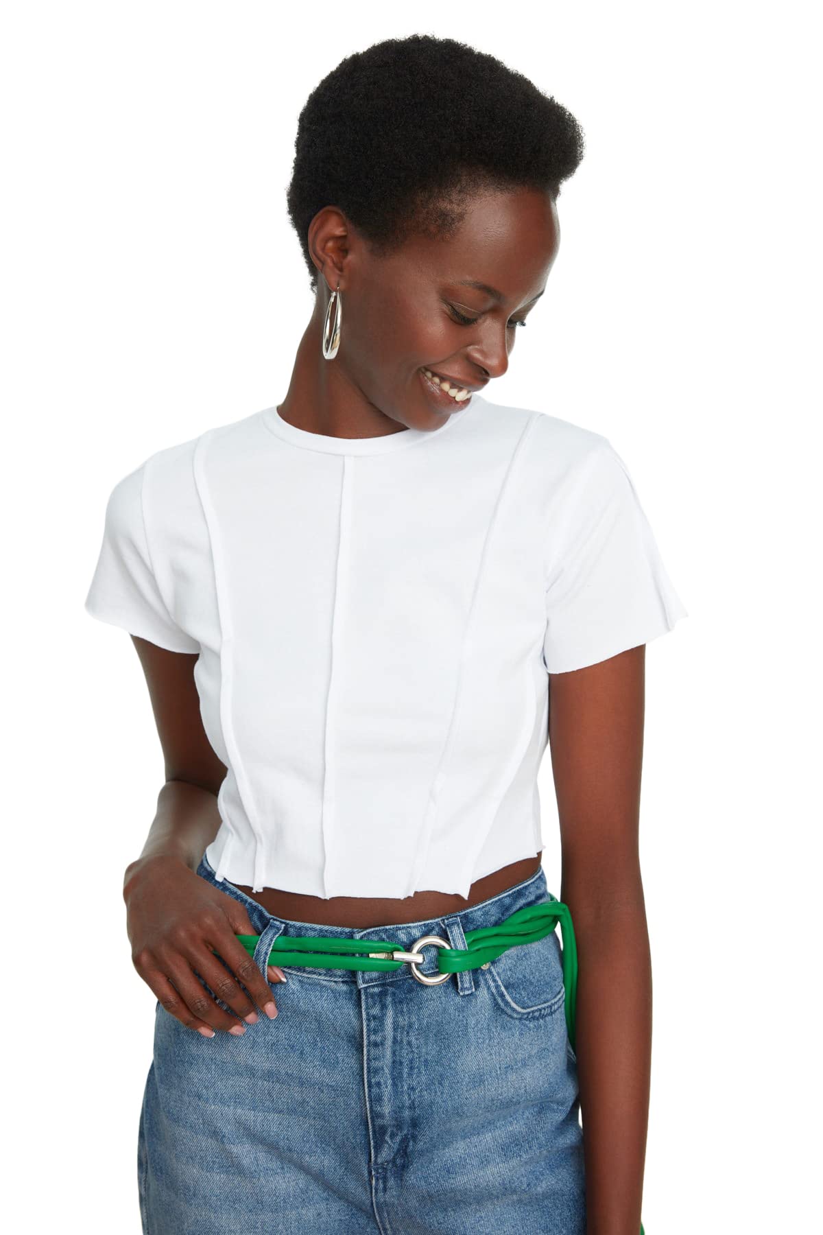 Trendyol Damen Weiß Bio Crop Gestrickte Bluse Blouse, M Eu