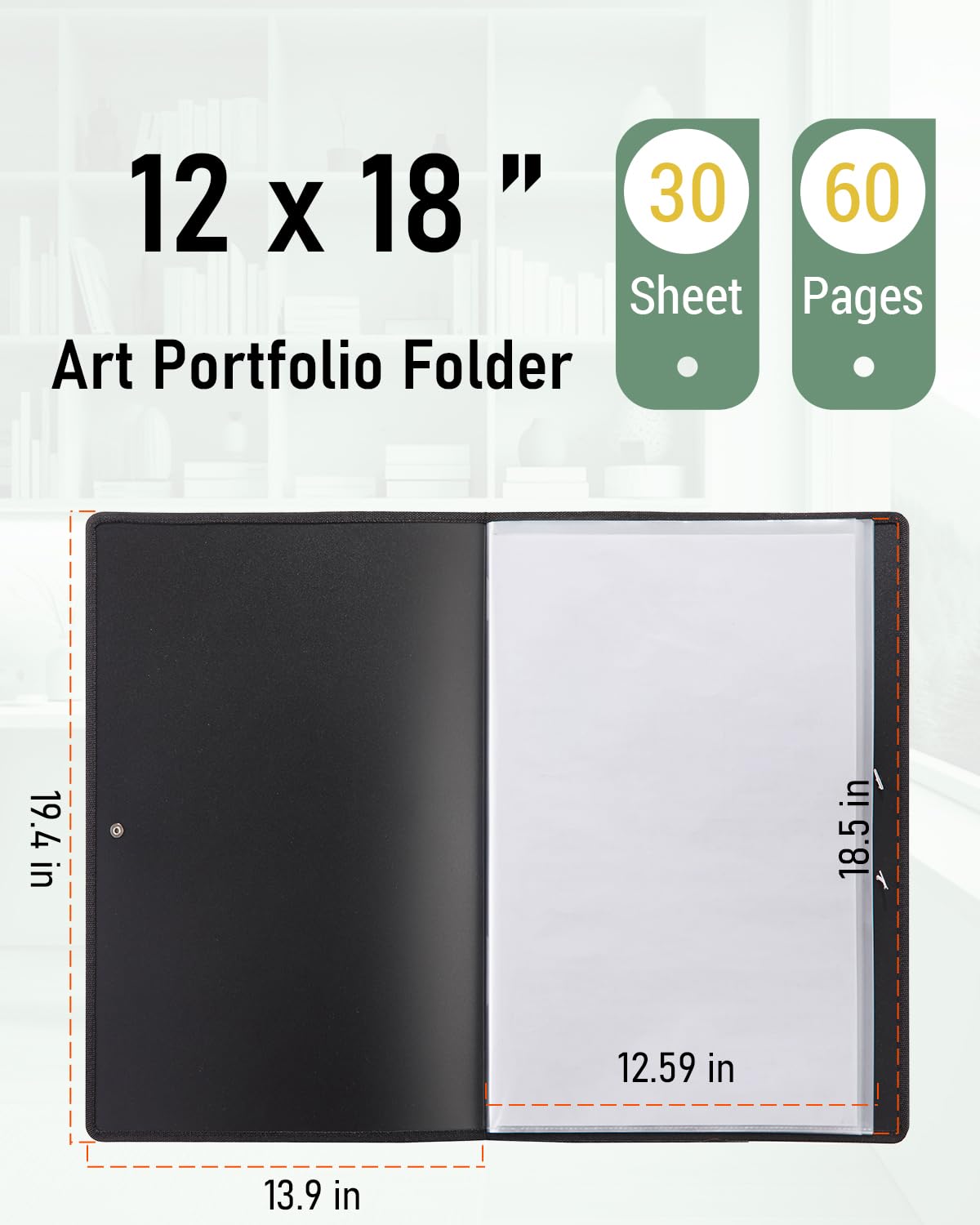 Nicpro 12x18 Art Portfolio Folder, 30 Pockets Display 60 Pages Art Painting Portfolio Binder with Clear Plastic Sleeves - Image 2