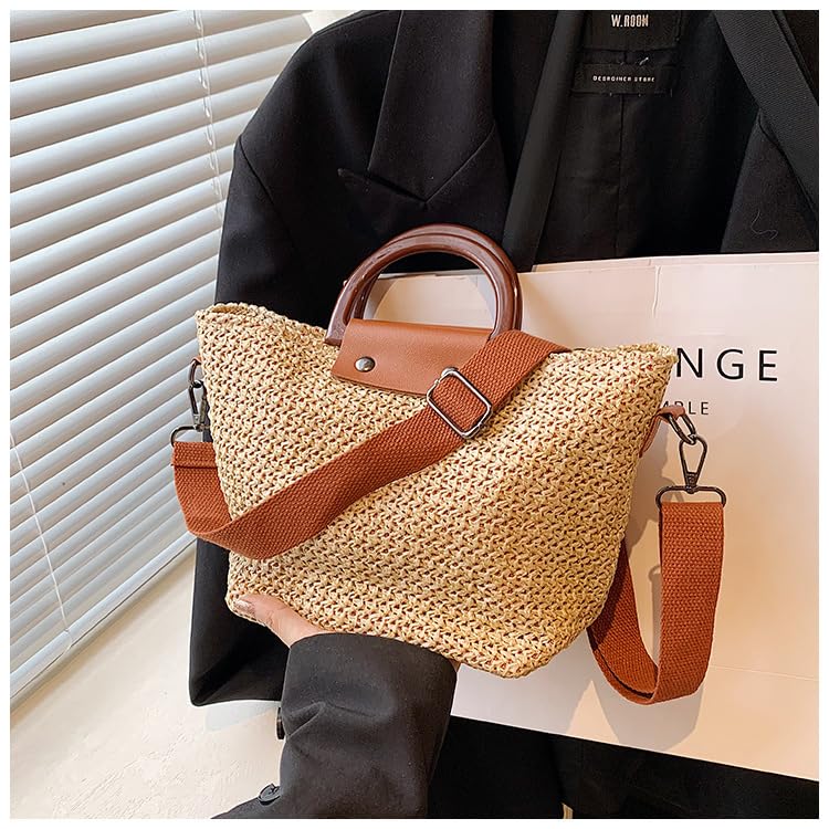Woven Straw Crossbody Bag for Women - Trendy Tote Beach Vacation Casual Shoulder Handbag Retro Shoulder Bag Purse4