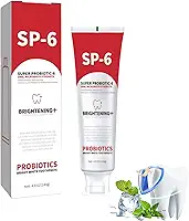 Creme Dental Clareador Probiótico Sp-6, Super Probiótico Sp-6, Sem Flúor, Para Dentes Sensíveis, Menta Suave, Hálito Fresco, Uso Diário Para Saúde Bucal, 140G/4,9Oz (1 Unidade)