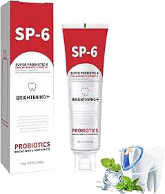 Creme Dental Clareador Probiótico Sp-6, Super Probiótico Sp-6, Sem Flúor, Para Dentes Sensíveis, Menta Suave, Hálito Fresco, Uso Diário Para Saúde Bucal, 140G/4,9Oz (1 Unidade)