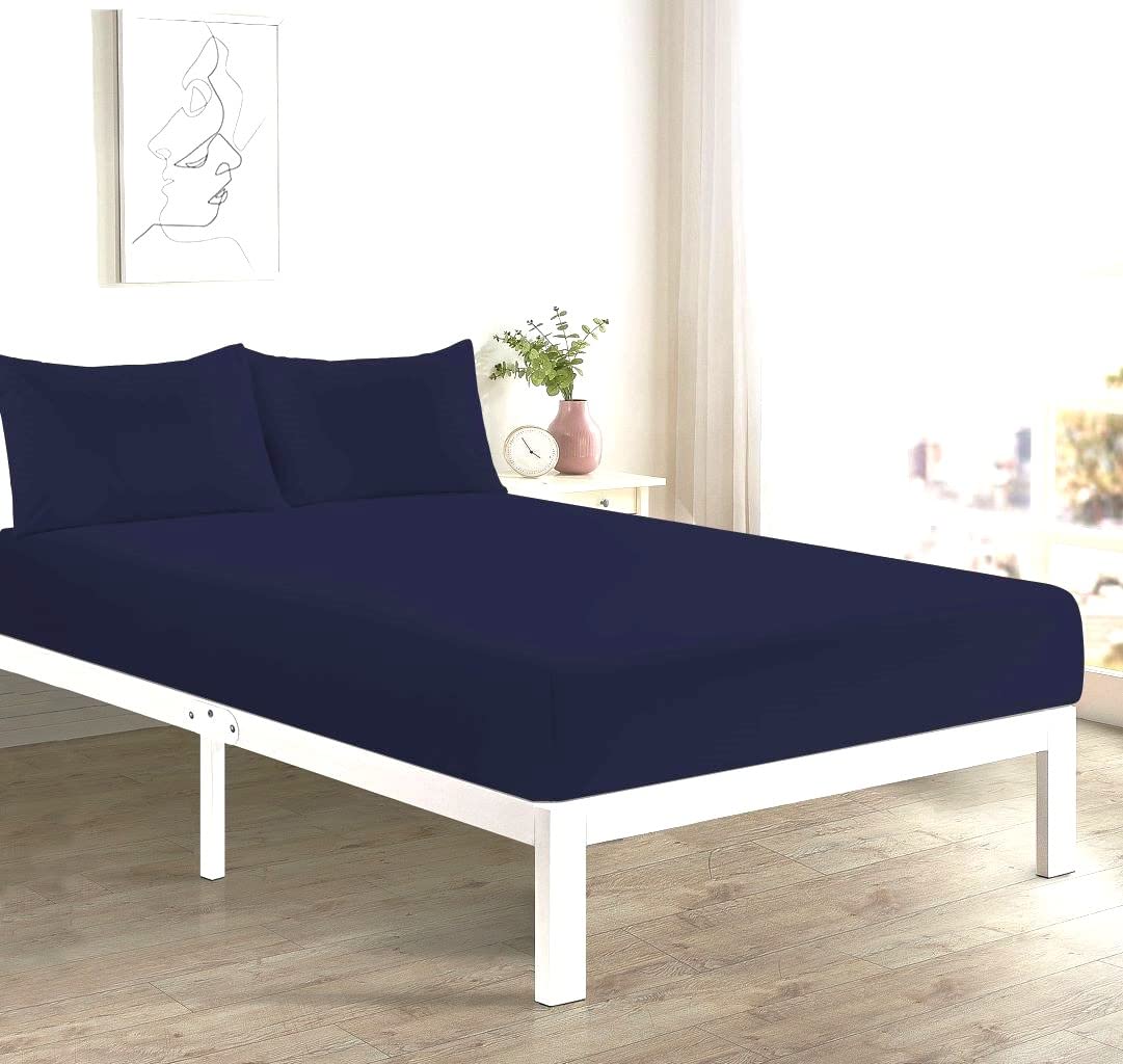 Sábana Bajera Ajustable De Tamaño Matrimonial, Color Azul Marino, 600