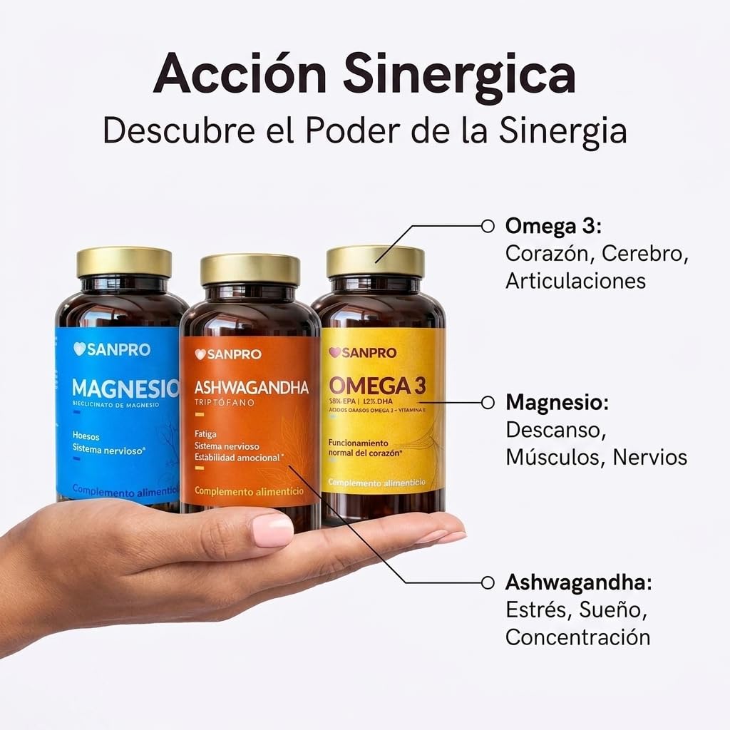 Pack Bienestar Completo: Magnesio Bisglicinato + Omega 3 + Ashwagandha con Triptófano