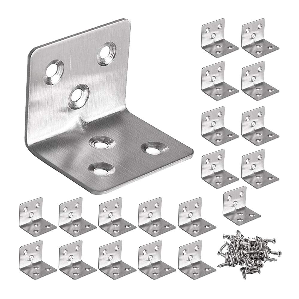 BPQiang 50Pcs Corner Braces Brackets,Stainless Steel Right Angle L Shaped Bracket Shelf Support Brackets Plates for Furniture