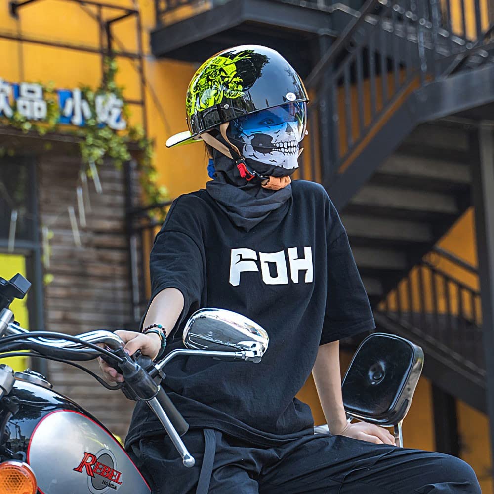 Mezzo Casco Moto Casco Aperto con Occhiali, Retro Casco per Moto, Certificazione ECE, Aspetto Unico E Raffinato, Adatto A Uomini E Donne Adulti, Fodera Comoda E Traspirante