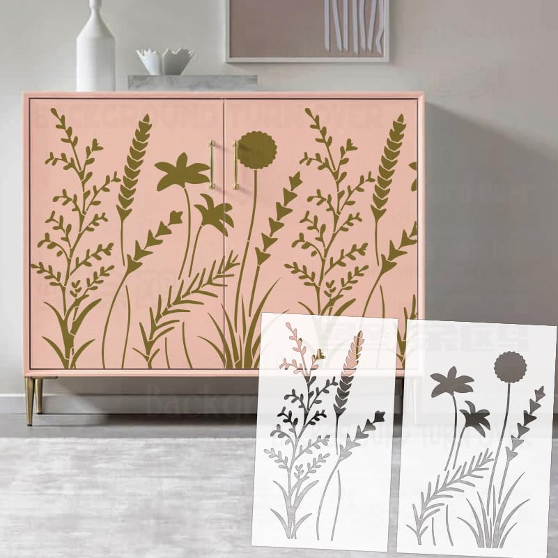 Pochoir mural 93 cm fleurs alternative papier peint sans bavure