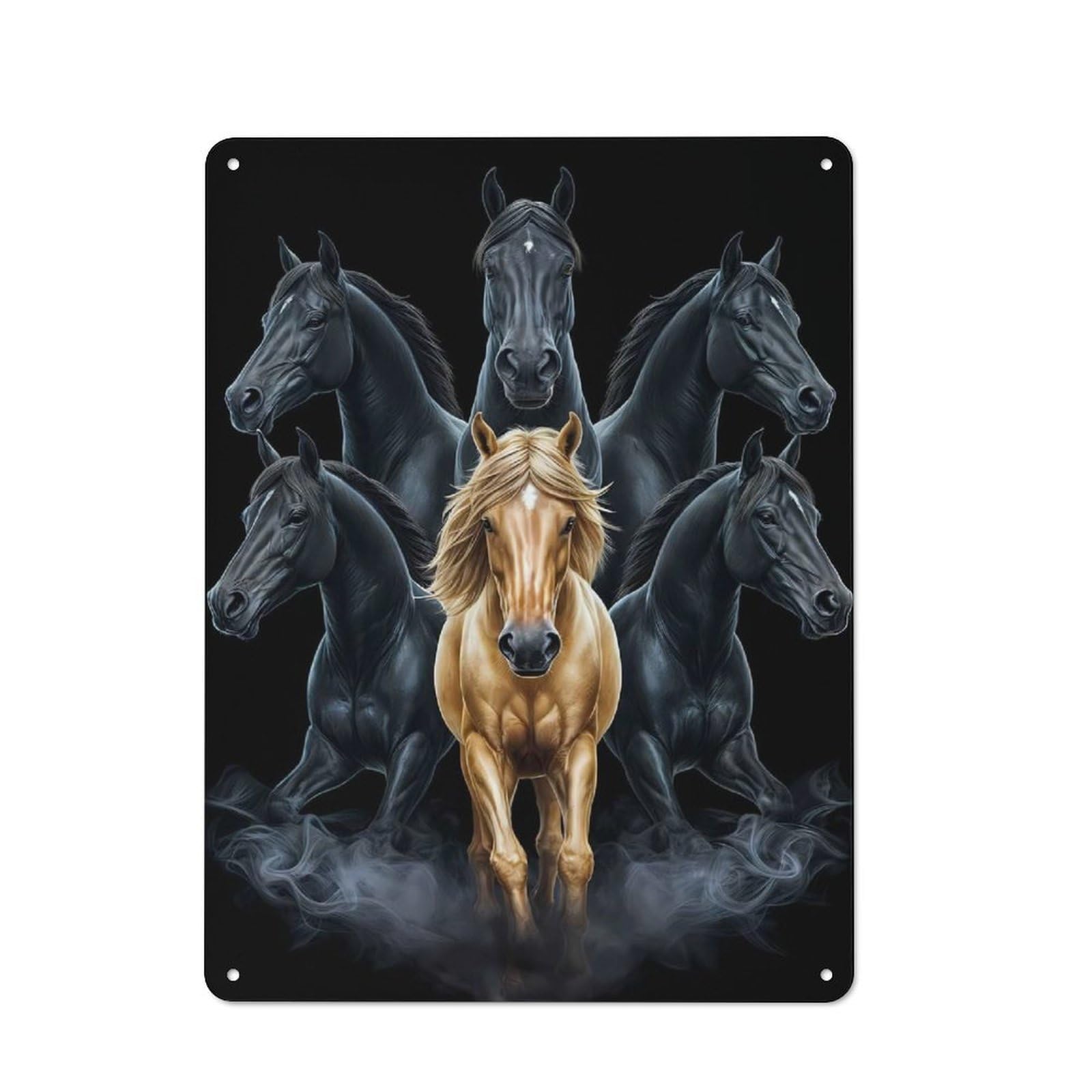Junmoney Six Hours And Golden Horse Retro Tin Sign 40X30cm For Garage Or Workshop, For Furnishing A New Garage And Workshop With Retro Decor