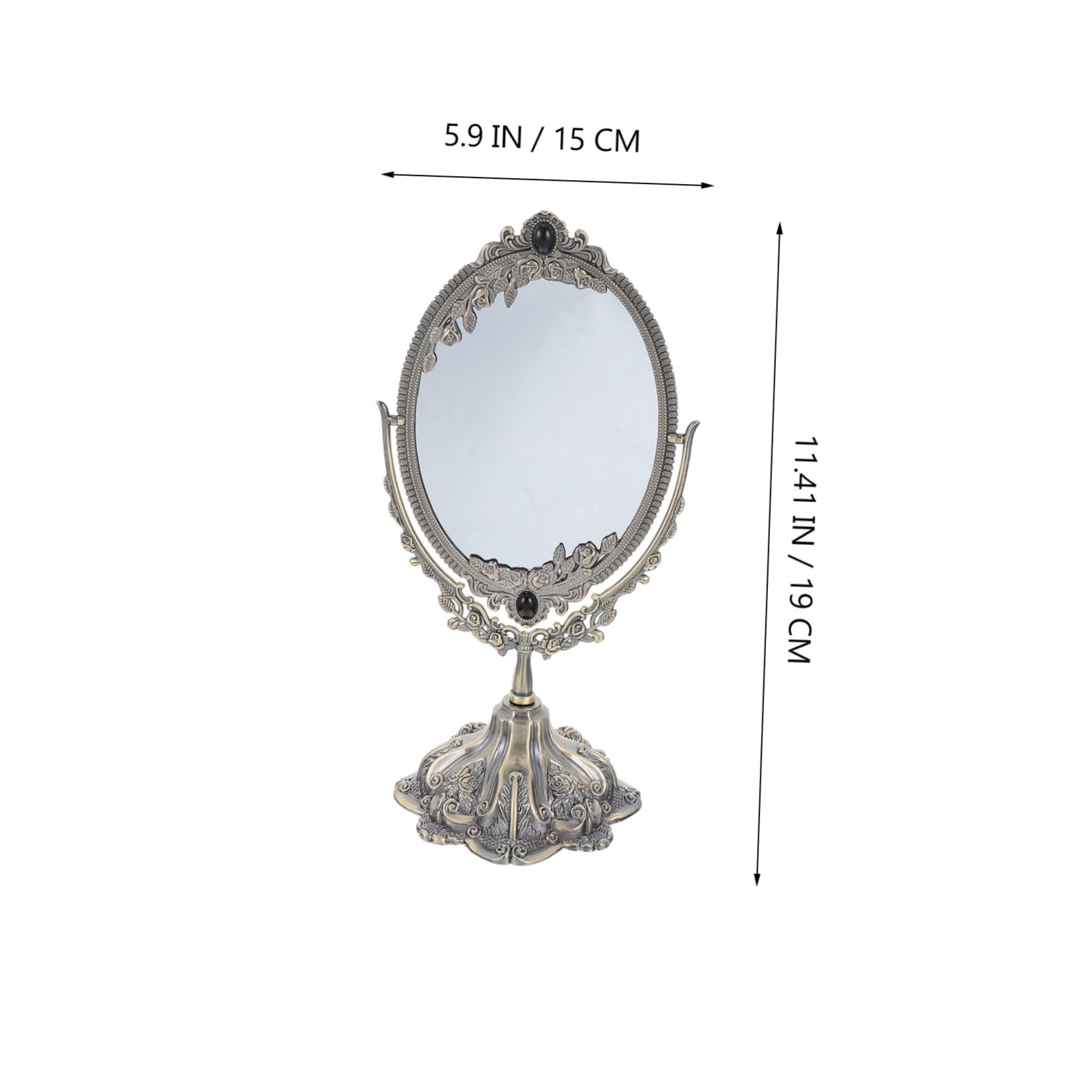 OUNONA Doppelseitiger Tischspiegel aus Zinklegierung im Retro Design | Drehbar, Flacher Standfuß, Hohe Auflösung, Europäischer Stil, Elegant für Hochzeits und Make Up Nutzung