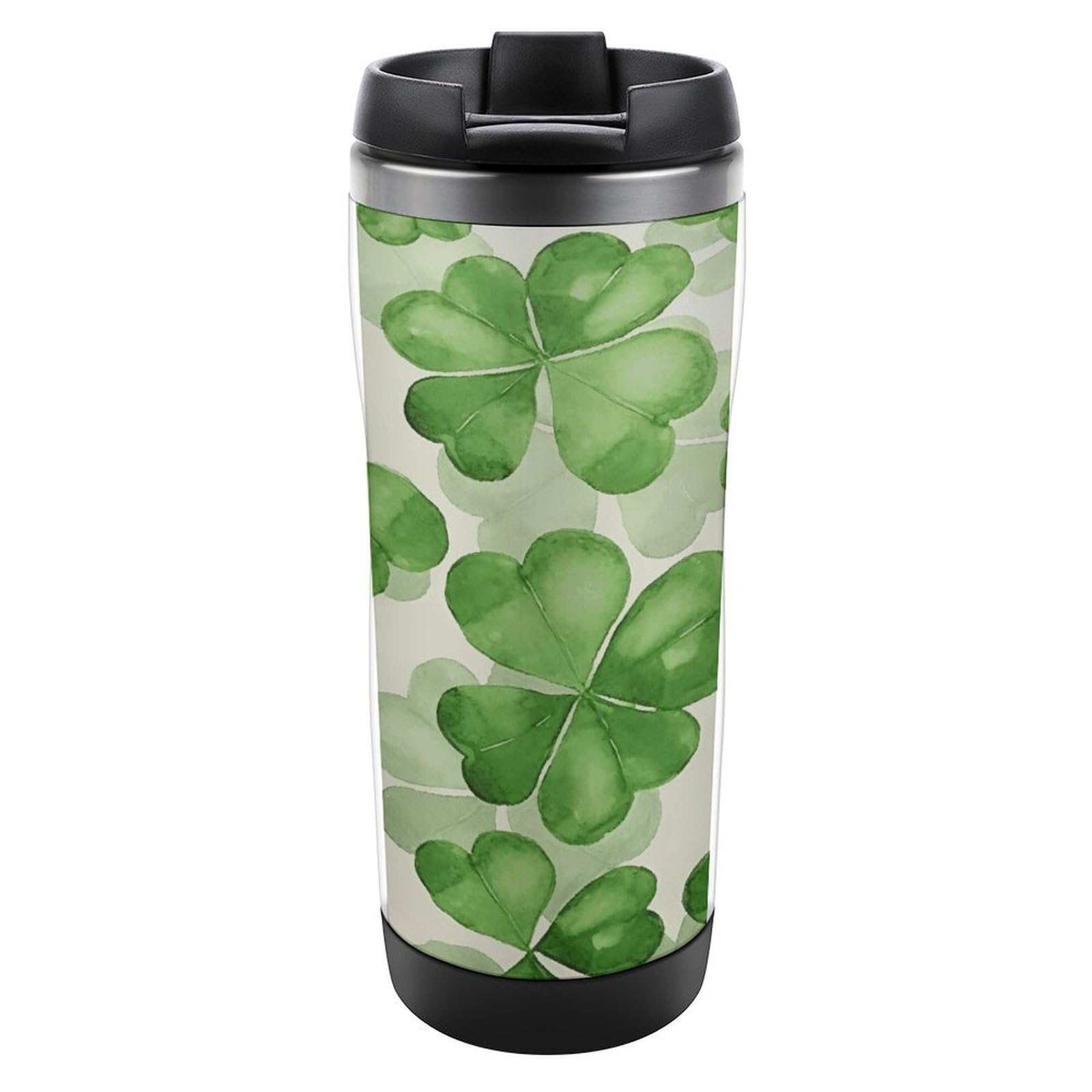 Insulated Stainless Steel Coffee Mug, Green Clover Lucky Charm