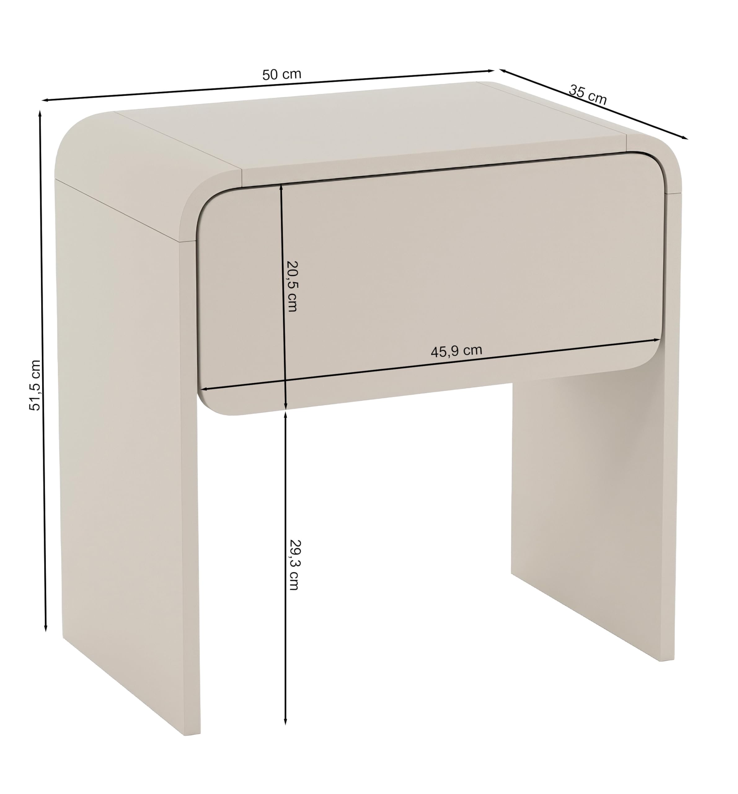 Selsey Moderner Nachttisch 50 cm mit Schublade im eleganten Kaschmirton Deal fürs Schlafzimmer. Robuste PVC-Kanten, skandinavisches Design und praktischer Stauraum für Bücher, Brille und Accessoires.
