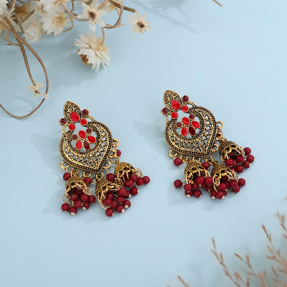 Xerling Bohemian Indian Bollywood Jhumka Drop Earrings Ethnic Vintage Jhumki Earrings Women Traditional Festival Beads Tassel Earrings - Image 6