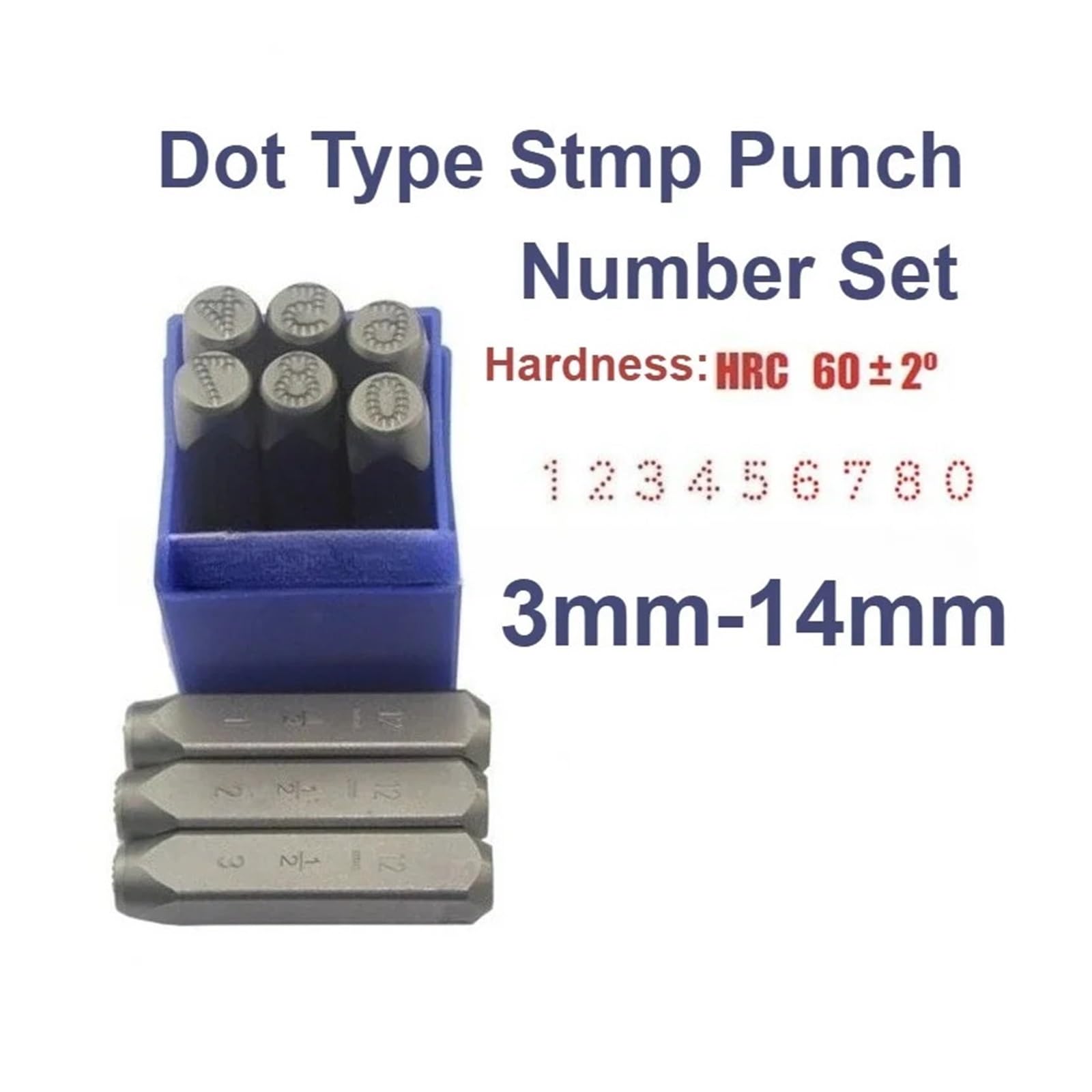 Kit de estampado Metal con troquel acero Juego de sellos 3 mm-14 mm Números y letras Aleación acero AZ 0-9 Herramienta prensa perforadora metal for Plástico Cuero más(Number-4mm)