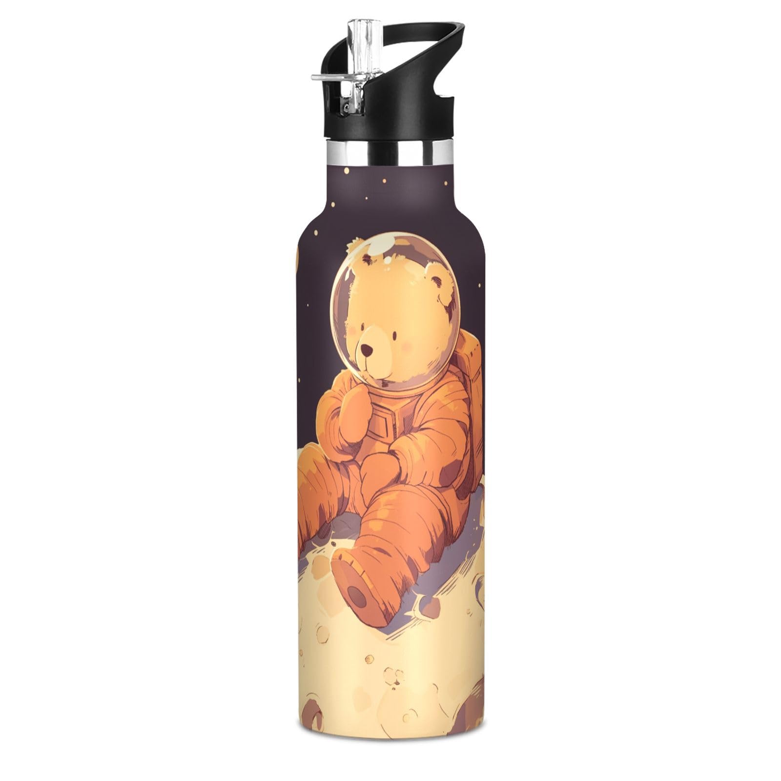 Kaaviyo Boys Pattern Cartoon Bear Moon Star Water Bottle Stainless Steel Jug Insulated Vacuum Cup For Girls(600Ml)