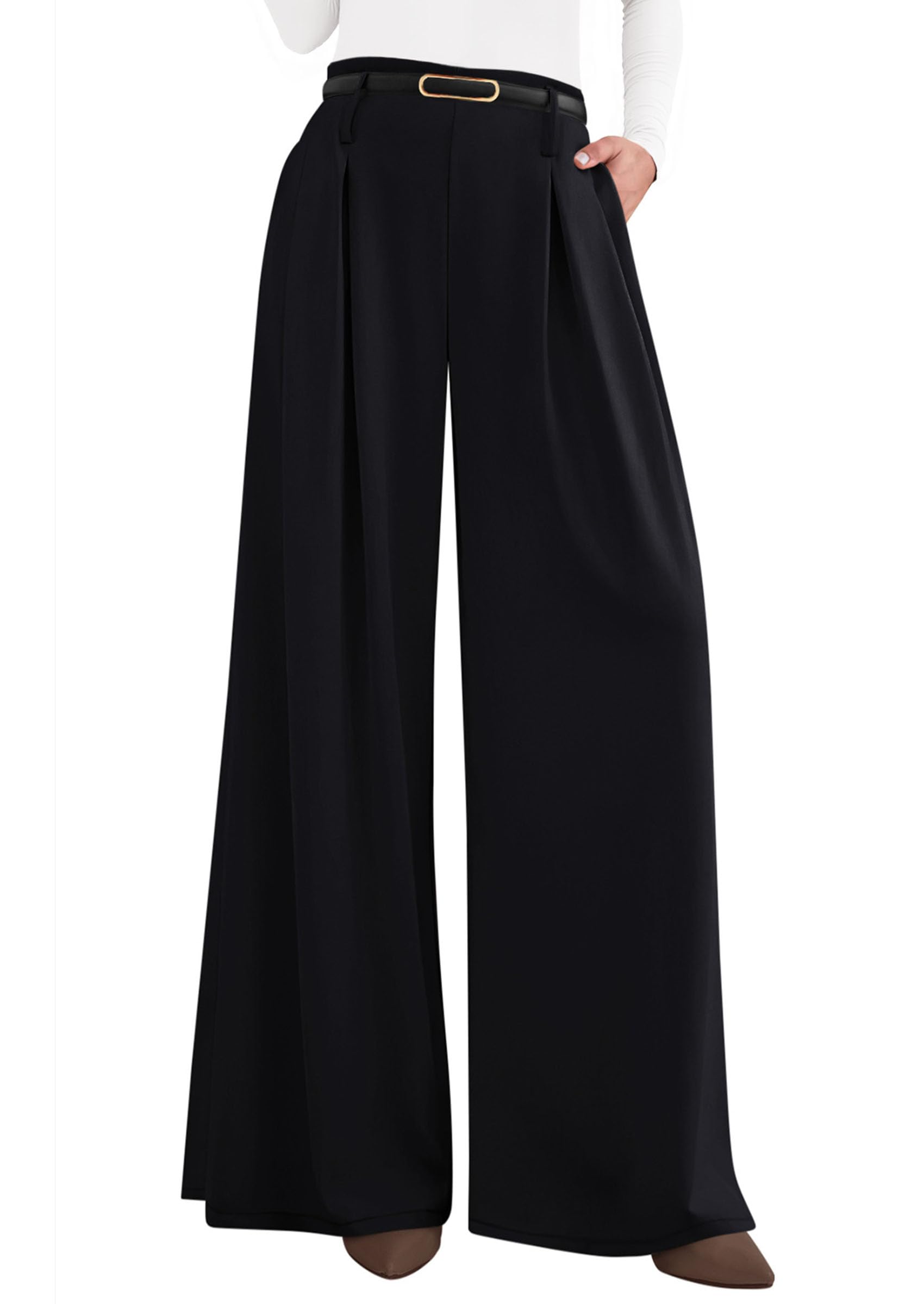 PRETTYGARDEN Womens Fall Wide Leg Trousers 2026 High Elastic Waist Loose Pleated Long Flowy Palazzo Work Pants with