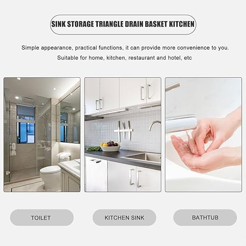 Miniatura 8 de YARNOW 1 cesta de drenaje para fregadero de esquina de almacenamiento triangular, colador de fregadero lateral, colador de frutas para fregadero
