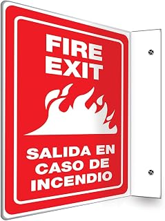 Accuform SBPSP441 Spanish Bilingual Projection Sign 90D, "FIRE EXIT/Salida EN CASO DE Incendio", 12" x 9" Panel, 0.10" Thick High-Impact Plastic, White on Red
