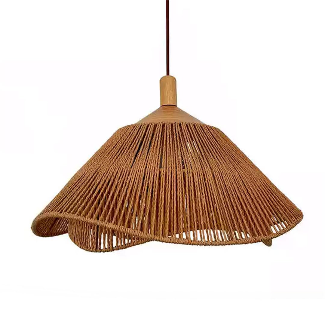 LYMSXAZOU Hand-Woven Hemp Rope Lampshade 19.7in Farmhouse Rattan Chandelier Boho Ceiling Pendant Light Fixtures for Bedroom Living Room Dining Kitchen with Adjustable Cord