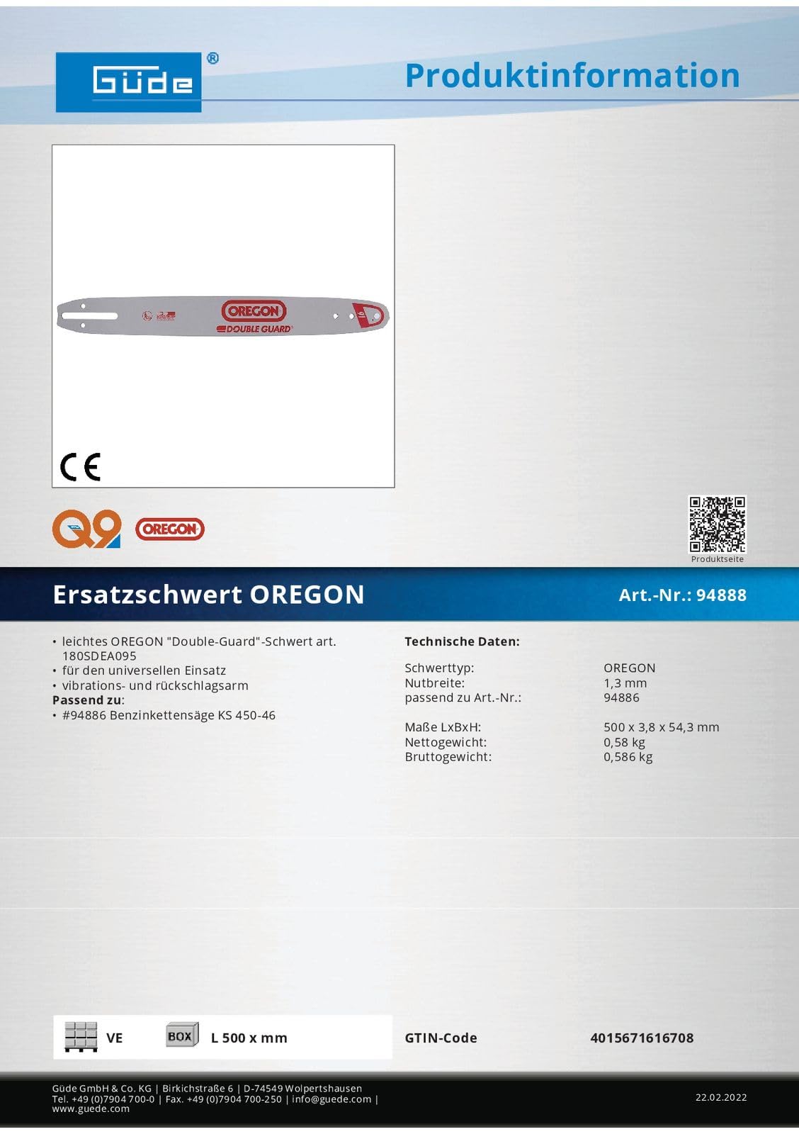 DeTec Schwert Oregon Double-Guard 50 cm, Führungsschiene, Ersatzschwert, Kettenführung, Schwert für Kettensäge, Motorsägen Ersatzschwert