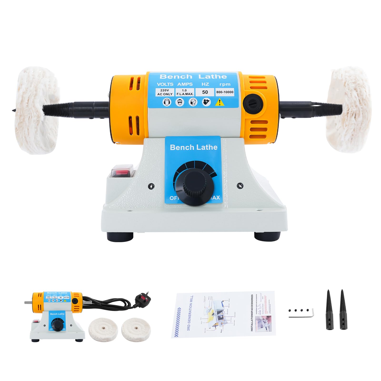 Mini Bench Polisher Polishing Machine, 320W 800-10000rpm Variable Speed Jewellery Polishing Machine, Lathe Sander Grinder Buffing Motor, Bench Grinder Polisher