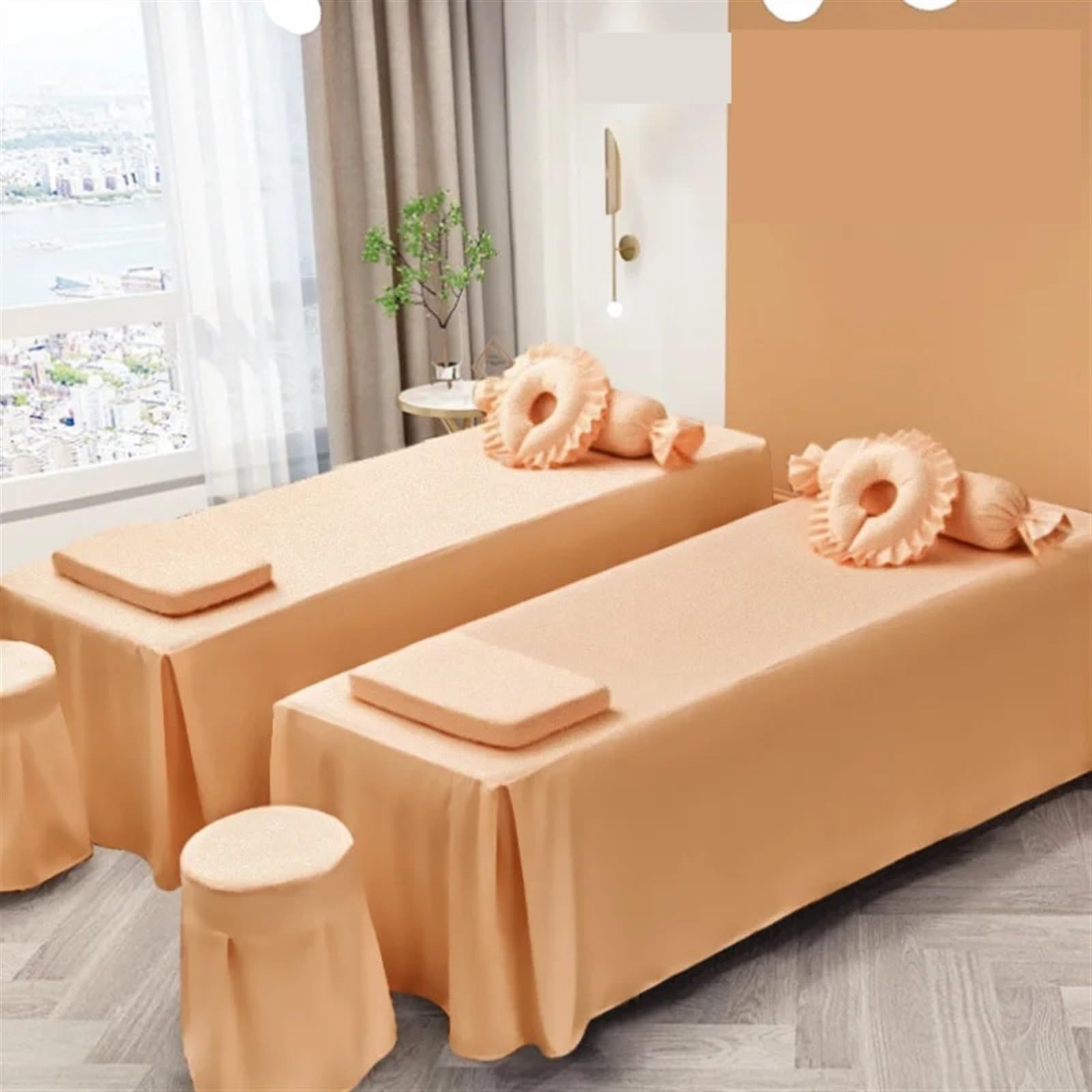 Sabanas camilla masaje 1 pieza de faldón de cama sólido for salón de belleza, antideslizante, for mesa de masajes, spa, cubrecama, funda de cama agradable for la piel con orificio(Pink,185x70CM)