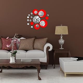 Kcnsieou - Adesivo da parete con specchio di cristallo e orologio, rosso