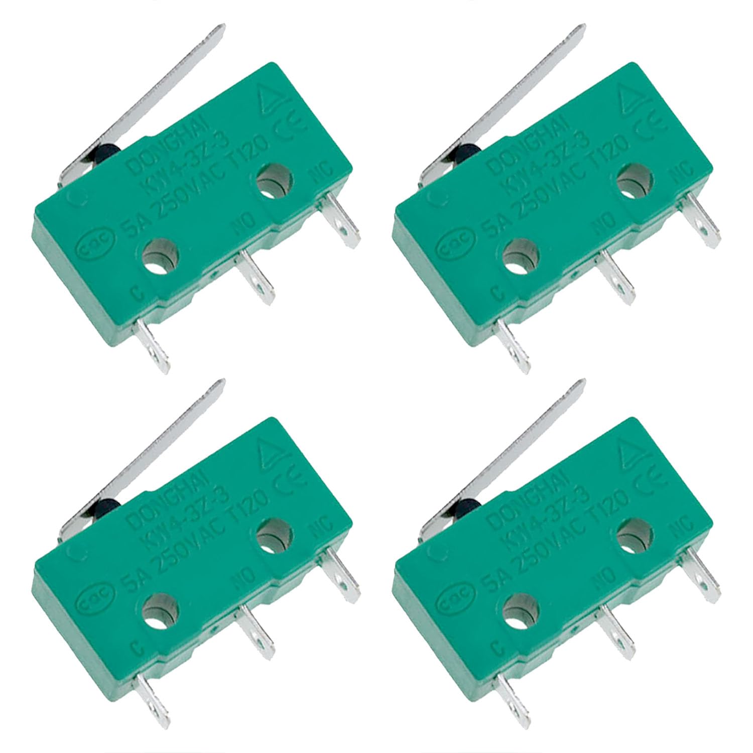 XZW Micro Travel Limit Switch KW4-3Z-3 Small Micro Switch with Handle 5A 250V KW4 Limit Switch for Machine Numerical Control (Green) 4PCS