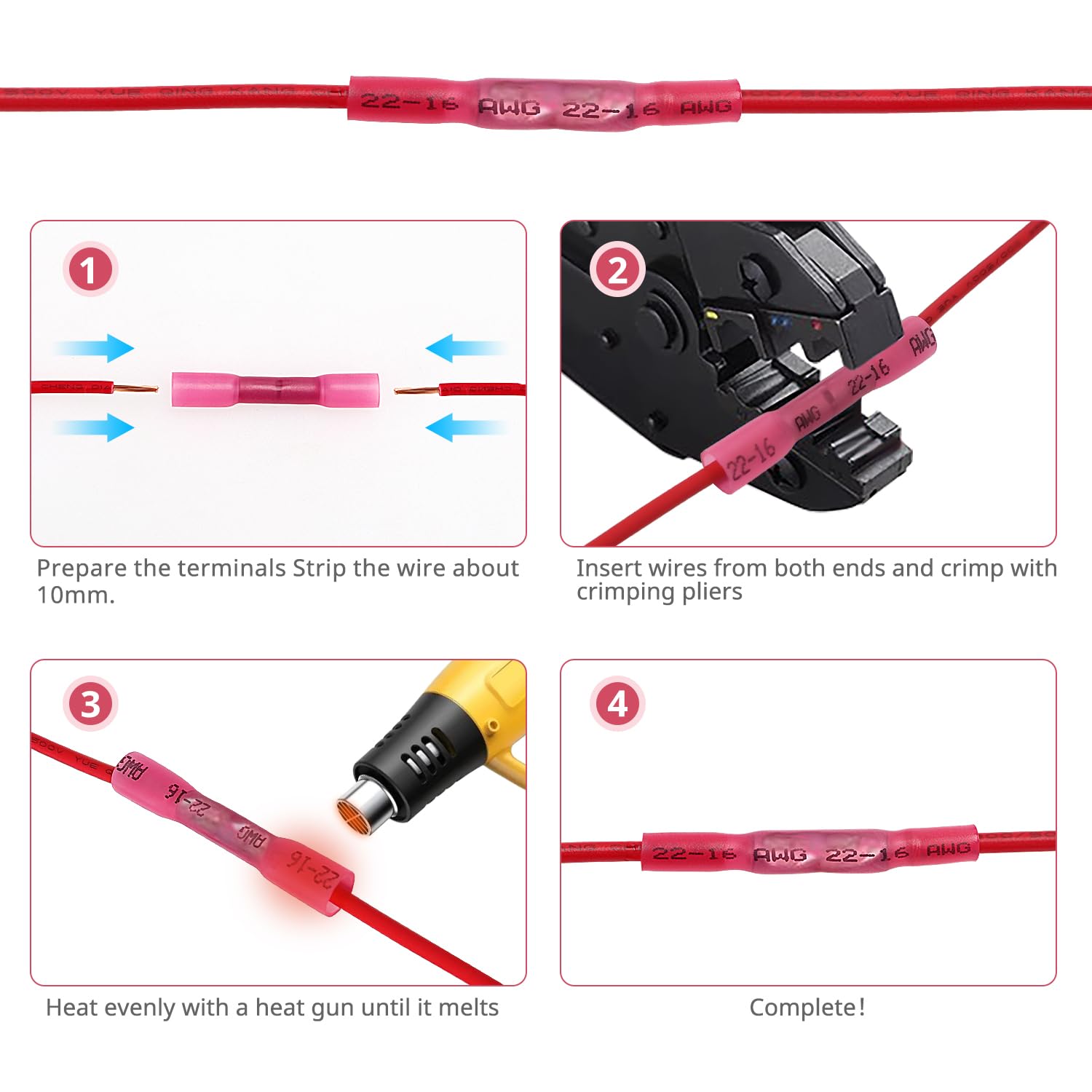 YIXISI 50 Pezzi Set Guaine Termorestringenti Saldanti,Terminali Termorestringenti, Terminali Elettrici Isolato Impermeabili, Connettore Termoretraibile, Terminali a Saldare, 26-10 AWG