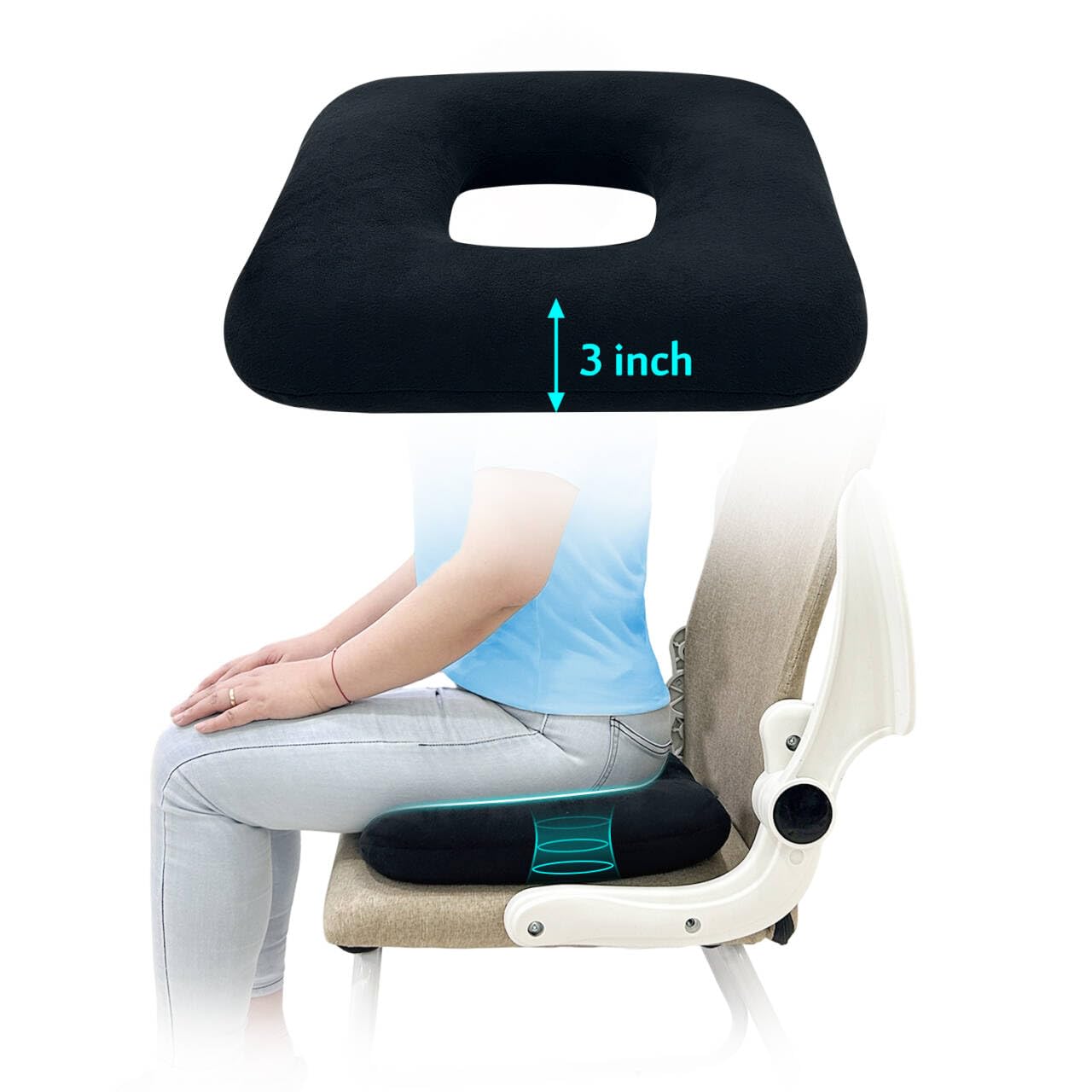 AOSSA Donut Pillow, Butt Cushion for Long Sitting, Bed Sore Pressure Relief Seat Cushions for Butt, Postpartum, Hemorrhoid Tailbone Hip Pain, BBL After Surgery for Sleeping, Portable Chair Cushion Pad