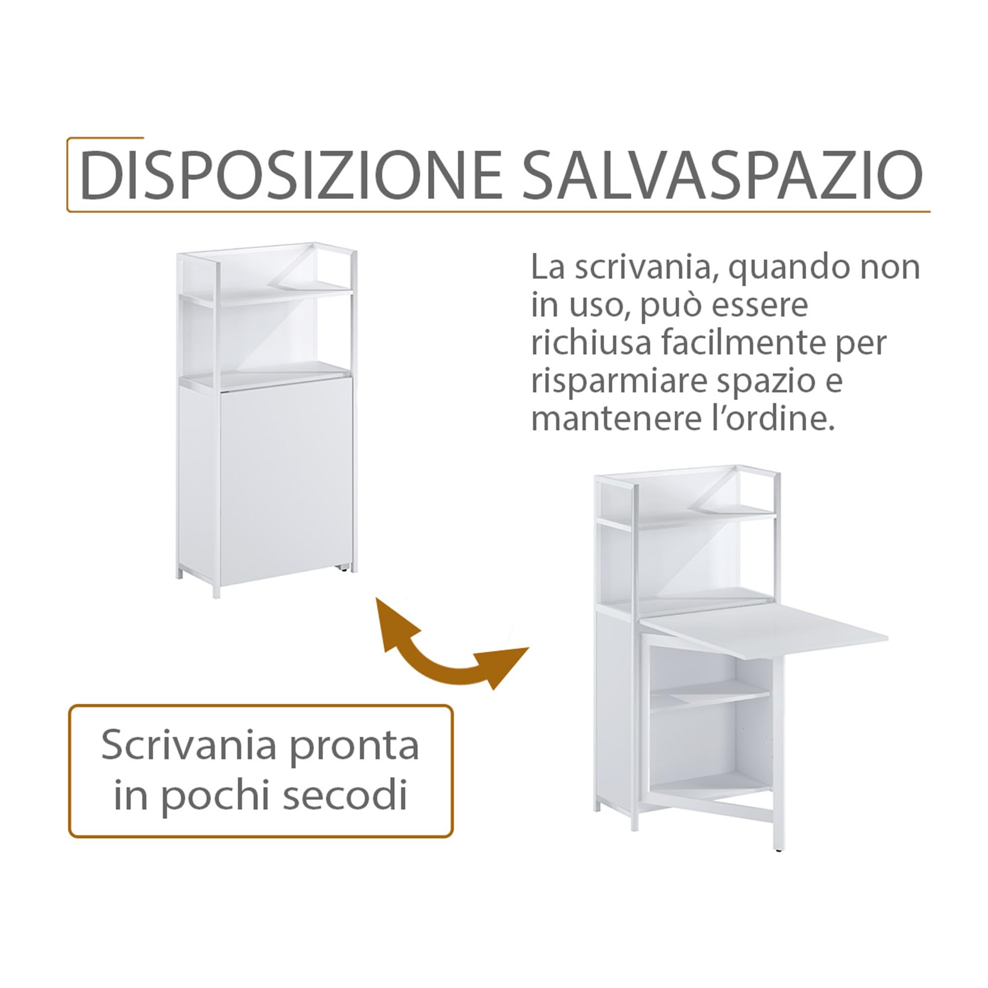 yelloo - Scrivania Salvaspazio Piccola, Scrivania Bianca con Cassetti per Ufficio, Cameretta, Tavolo Scrivania a Muro dal Design Semplice Ideale per Zona Studio e Smart Working (Mod. COMPACT)