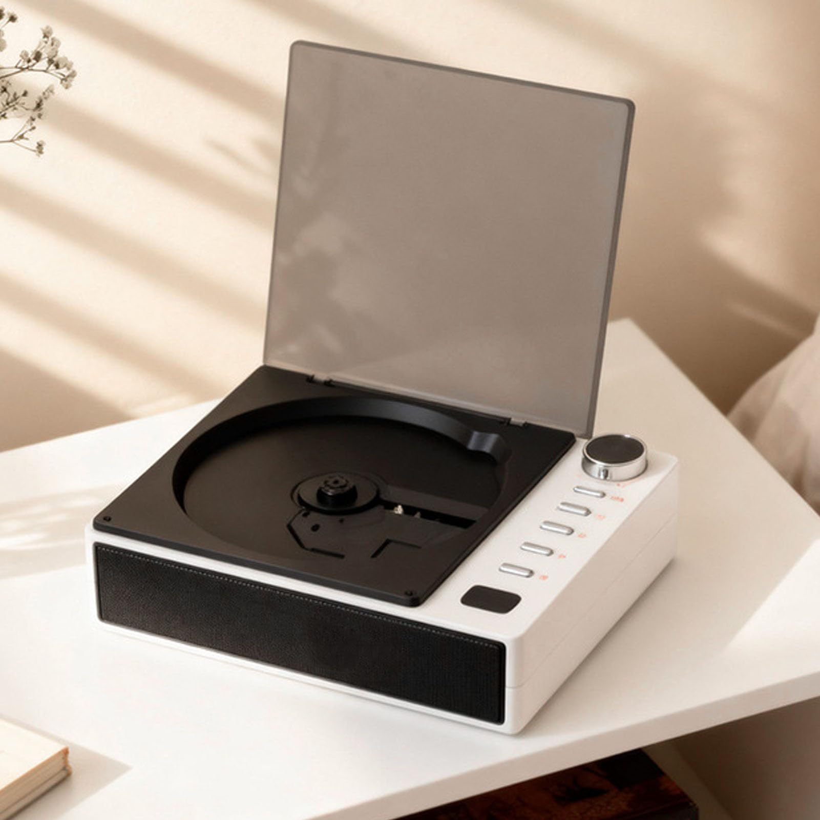 Jectse Lettore CD Portatile, Radio FM Bluetooth con Telecomando, Audio Stereo HiFi, Ingresso USB AUX, Batteria da 2600 MAh, Supporto CD K-POP, per Yoga in Ufficio a Casa (WHITE)