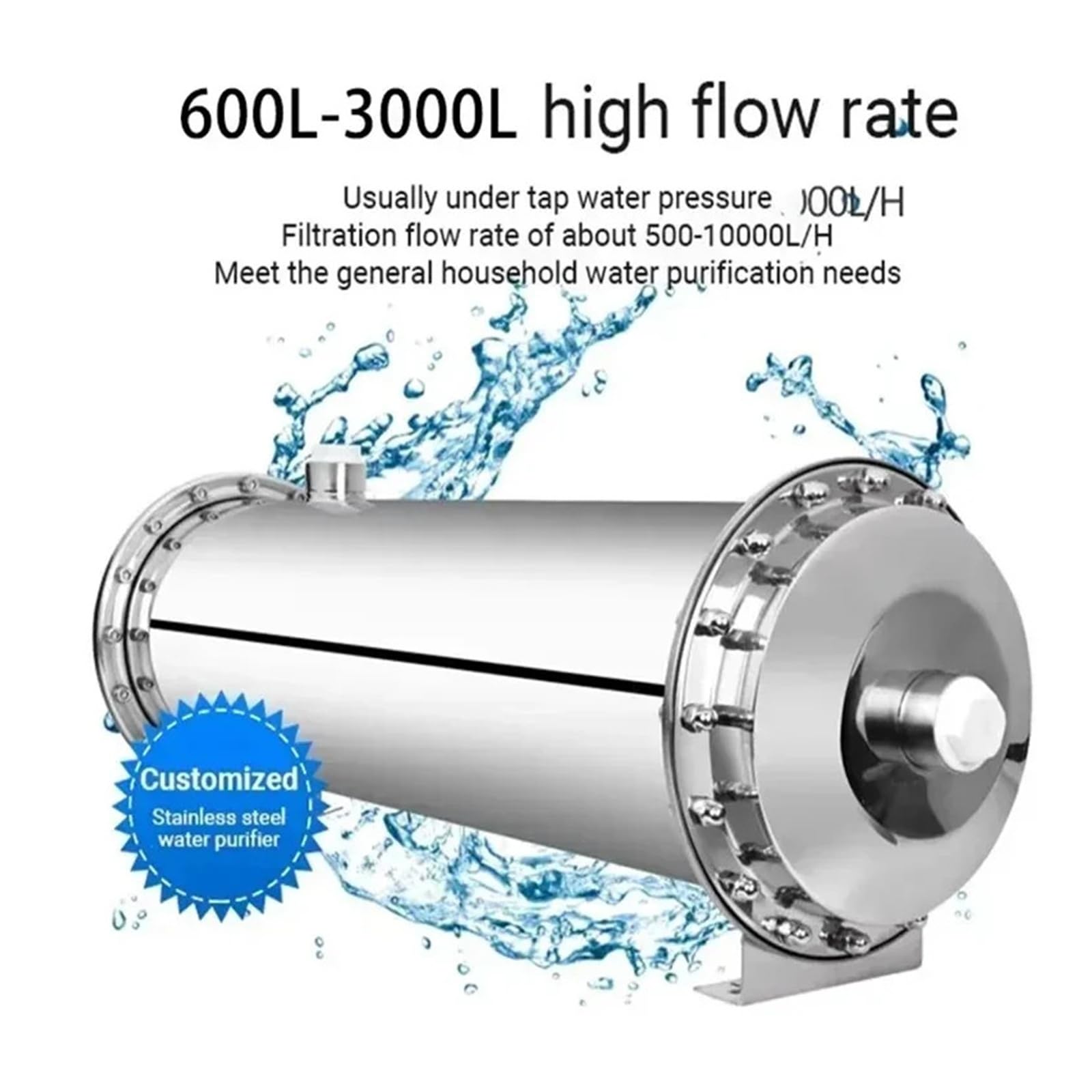 PVDF-Ultrafiltrationsmembran 600 l ~ 3000 l Wasserfiltersystem 0,01 Mikron Edelstahl-Ganzhausfilter für Untertisch(600L)