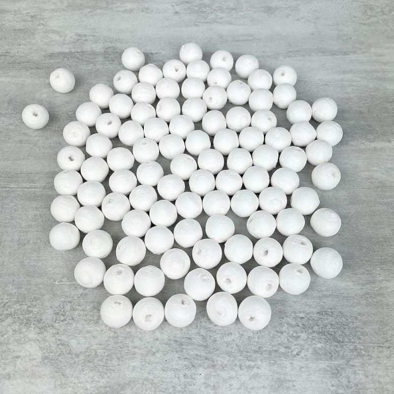 Lot de 100 Boules de 1,5 cm en ouate de Cellulose, Billes Blanches en Coton compressé de 15mm avec Trou