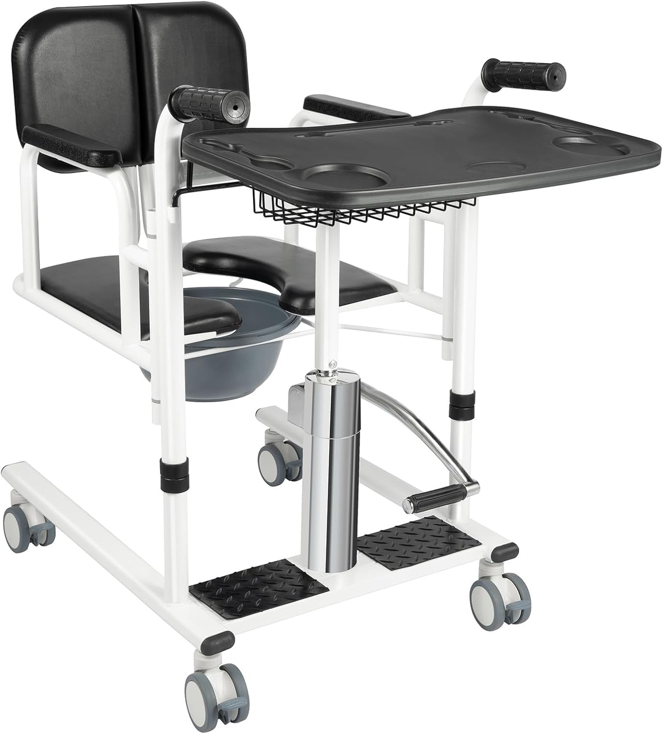 Silla Elevadora Hidráulica De Altura Regulable para Pacientes, Silla De Ruedas De Transferencia con Asiento Dividido De 180° para Cuidadores De Ancianos, Ayuda para La Black