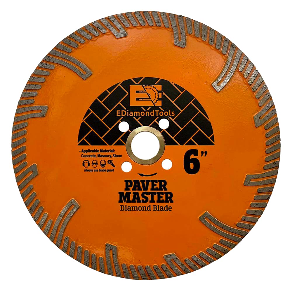 6" Paver Master Diamond Blades for Concrete Pavers, Roofing Tile, and Granite, 8mm Segment Height, Dry or Wet, DM 7/8"-5/8" Quad Holes