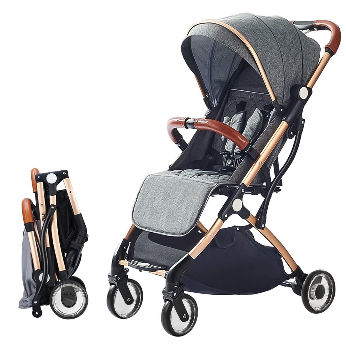 KASTWAVE Baby Carriage, Lightweight Baby Stroller, Lightweight Foldable Travel Buggy with 5-Point Harness, Adjustable Seat Back and Oversize Basket Folds with 1 Hand, Sleep Shade - Great for Airplane